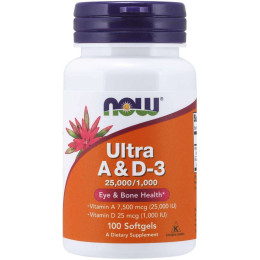 Витамины А и D3 Now Ultra A&D-3 25000/1000IU 100 softgels NOW