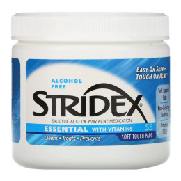 Салфетки против акне не содержащие спирта Stridex (Essential Acne Treatment Pads 1% Salicylic Acid) 55 шт