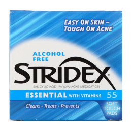 Салфетки против акне не содержащие спирта Stridex (Essential Acne Treatment Pads 1% Salicylic Acid) 55 шт