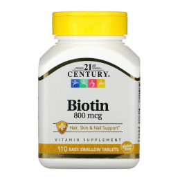 Биотин 21st Century (Biotin) 800 мкг 110 легкопроглатываемые таблетки