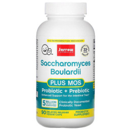 Сахаромицеты Буларди, Sacharomyces Boulardii & MOS, Jarrow Formulas, 90 овощных капсул