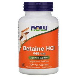 Бетаин HCL Now Foods (Betaine HCL) 648 мг 120 вегетарианских капсул