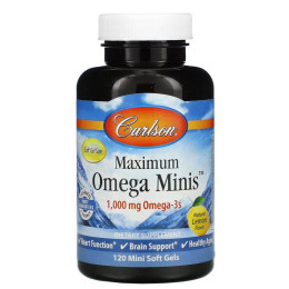 Максимум омега, з натуральним смаком лимона, Maximum Omega Minis, Natural Lemon Flavor, Carlson Labs, 1000 мг, 120 м'яких капсул