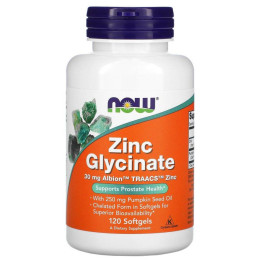 Глицинат цинка Now Foods (Zinc Glycinate) 30 мг 120 гелевых капсул