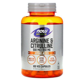 Аргинин и Цитрулин Now Foods (Arginine and Citrulline) 500 мг\250 мг 120 капсул