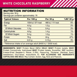 Gold Standard 100% Whey 2273g (White Chocolate Raspbery) EU Optimum Nutrition