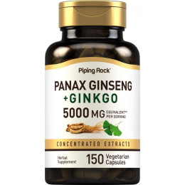 Panax Ginseng + Ginkgo, 5000 mg (per serving), 150 Vegetarian Capsules Piping Rock