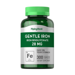 Железо Piping Rock Gentle Iron (Iron Bisglycinate), 28 mg, 300 Quick Release Capsules Piping Rock