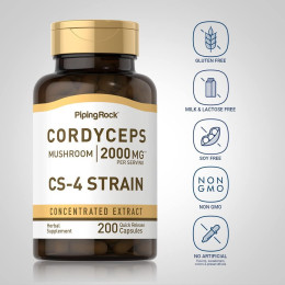 Гриб кордицепс Piping Rock Cordyceps Mushroom, 2000 mg (per serving), 200 Quick Release Capsules Piping Rock