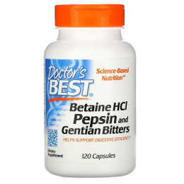 Бетаин гидрохлорид пепсин и генцианы Doctor's Best (Betaine HCL Pepsin & Gentian Bitters) 120 капсул