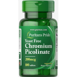 Пиколинат хрома без дрожжей, Chromium Picolinate Yeast Free, Puritan's Pride, 200 мкг, 100 таблеток