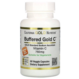 Витамин C аскорбат натрия буферизованный California Gold Nutrition (Buffered Vitamin C) 750 мг 60 растительных капсул