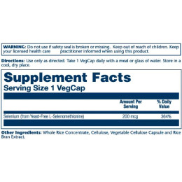 Selenium Yeast Free 200mcg - 90 vcaps Solaray