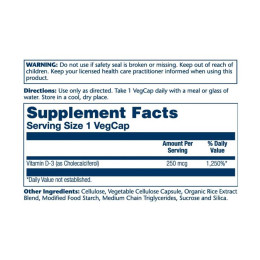 Super Strength Vitamin D-3 250mcg - 60 vcaps Solaray