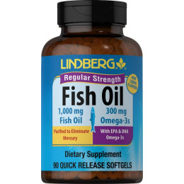 Omega-3 Fish Oil Regular Strength (Lemon), 1000 mg, 90 Quick Release Softgels Lindberg