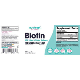 Биотин с фолатом и коллагеном Nutricost Women Biotin With Folate & Collagen 10,000 mcg 120 Capsules Nutricost