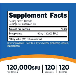 Серрапептаза Nutricost Serrapeptase 40,000 SPU 120 Capsules Nutricost