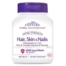 Вітаміни для волосся, шкіри та нігтів 21st Century Hair, Skin & Nails Extra Strength 90 tablets 21st Century