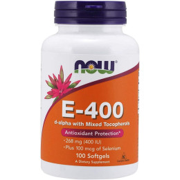 Вітамін E NOW Vitamin E-400 with Mixed Tocopherols + Selenium 100 softgels NOW