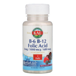 Витамины B6 B12 фолиевая кислота ягода KAL (B-6 B-12 and Folic Acid ActivMelt) 60 микротаблеток