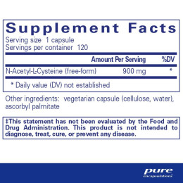 Ацетилцистеїн Pure Encapsulations (NAC N-Acetyl-l-Cysteine) 900 мг 120 капсул