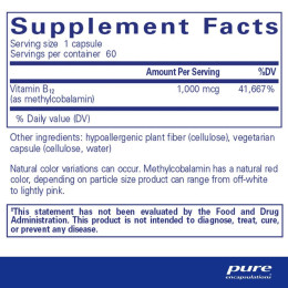 Вітамін В12 метилкобаламін Pure Encapsulations (Methylcobalamin Vitamin B12) 1000 мкг 60 капсул