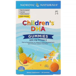 Жевательные таблетки с ДГК, со вкусом тропических фруктов, Children's DHA, Nordic Naturals, 600 мг, 30 жевательных таблеток