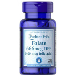 Фолієва кислота DFE фолієва кислота, Folate DFE Folic Acid, Puritan's Pride, 600 мкг / 400 мкг, 250 таблеток