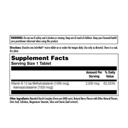 B-12 Methylcobalamin and Adenosylcobalamin 2000mcg - 60 tabs KAL