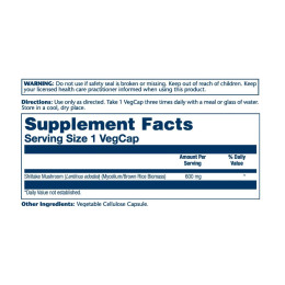 Shiitake Mushroom 600mg - 100 vcaps Solaray