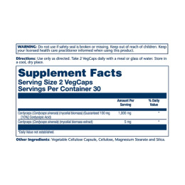 Cordyceps Mushroom Extract 500mg - 60 vcaps Solaray