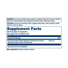 Org Grown Fermented Reishi 1000mg - 60 caps Solaray