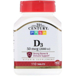 Вітамін D3 21st Century Vitamin D3 50 mcg (2000 IU) 110 Tablets 21st Century