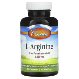 L-аргінін Carlson L-Arginine, 1,350 mg, 90 Capsules (675 mg per Capsule) Carlsson