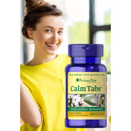 Calm Tabs with Valerian, Passion Flower, Hops, Chamomile 100 Tablets Puritan's Pride