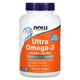 Ультра Омега-3 500 ЕПК / 250 ДГК Now Foods (Ultra Omega-3 500 EPA / 250 DHA) 180 риб'ячих гелевих капсул