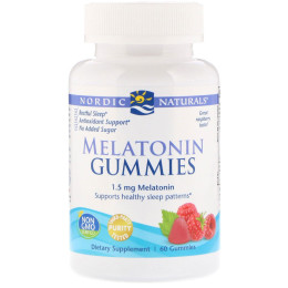 Жевательные таблетки с мелатонином Nordic Naturals (Melatonin Gummies) 1.5 мг 60 жевательных таблеток со вкусом малины