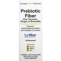 Пребіотична клітковина плюс куркума імбир та босвелія California Gold Nutrition (Prebiotic Fiber Plus Turmeric Ginger & Boswellia) 3 пакетики по 6,3 г