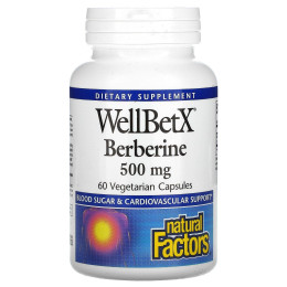 Берберин WellBetX, Natural Factors, 500 мг, 60 вегетарианских акций