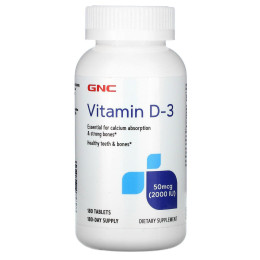 Витамин Д3, Vitamin D-3, GNC, 50 мкг (2000 МЕ), 180 таблеток