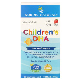 Дитяче ДГК, клубника, Children's DHA, Nordic Naturals, 250 мг, 90 мягких миникапсул