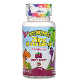 Цинк и бузина для здоровой иммунной поддержки для детей, Dinosaurs Zinc Elderberry ActivMelt Healthy Immune Support for Kids, KAL, 90 микротаблеток