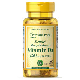 Vitamin D3 250mcg(10000 IU) Mega-Potency - 100 softgels Puritans Pride