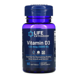 Vitamin D3 125 mcg (5000 IU) - 60 softgels Life Extension