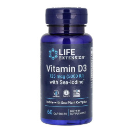 Vit D3 with Sea-Iodine™ 125 mcg (5000 IU) - 60 caps Life Extension