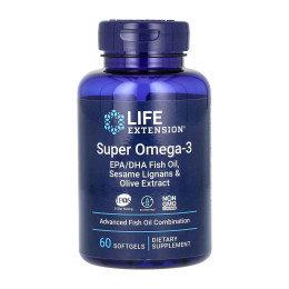 Super Omega-3 EPA/DHA Fish Oil Sesame Lignans & Olive Extract	- 60 softgels Life Extension