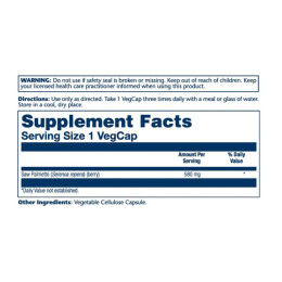 Saw Palmetto Berry 580mg - 100 vcaps Solaray