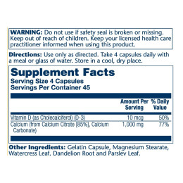 Calcium Citrate w/Vit D-3 1000mg - 180 caps Solaray