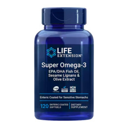 Super Omega-3 EPA/DHA Fish Oil, Sesame Lignans & Olive Extract - 120 softgels Life Extension