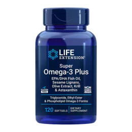 Super Omega-3 Plus EPA/DHA Fish Oil, Sesame Lignans, Olive Extract, Krill Astaxanthin - 120 softgels Life Extension